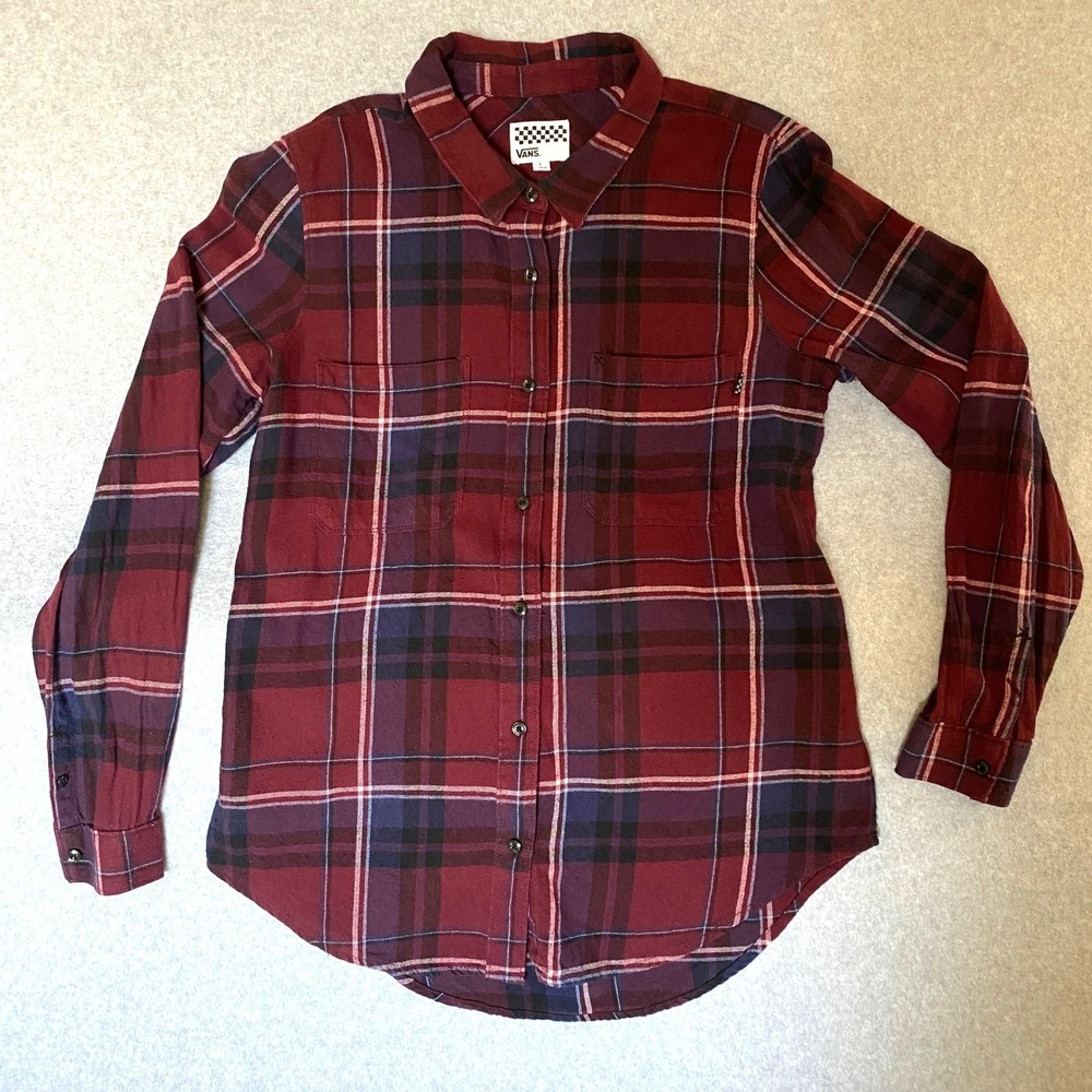 Vans‎ Off the Wall Women's Flannel Sz L Burgundy Soft Grunge Cabincore Skater